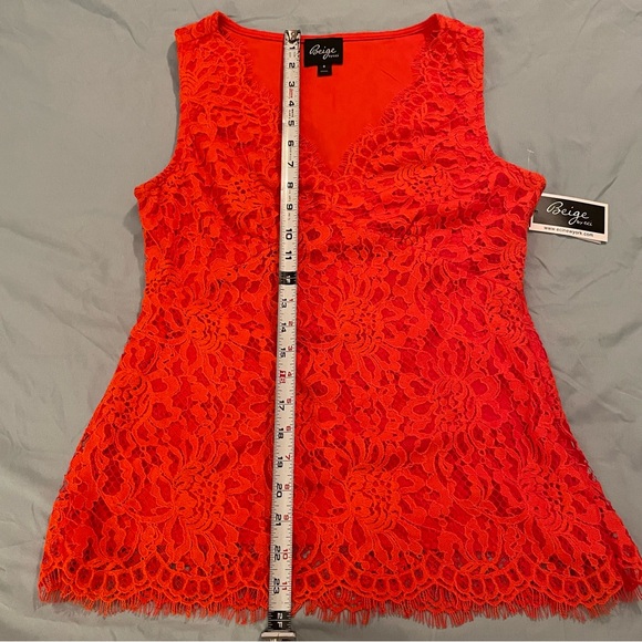 NEW ECI red-orange floral lace v-neck sleeveless blouse women’s size 6 - Picture 4 of 11